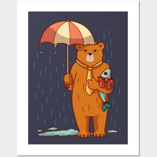Bear in the middle of Rain, Vintage Retro Style Posters and Art